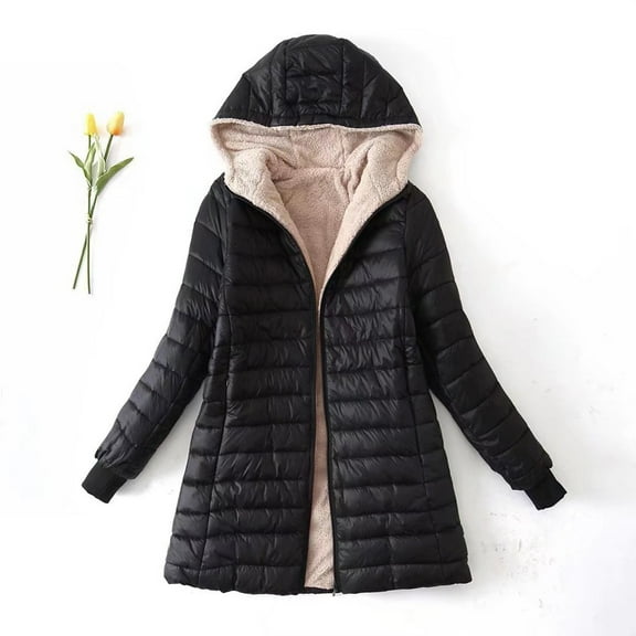 Black and Friday Clothing Sales Idoravan Women's Quilted Puffer Coat,Women's Plus Fleece Cotton Jacket Warm Lamb Fleece Top Coat Sweater Coat Black S