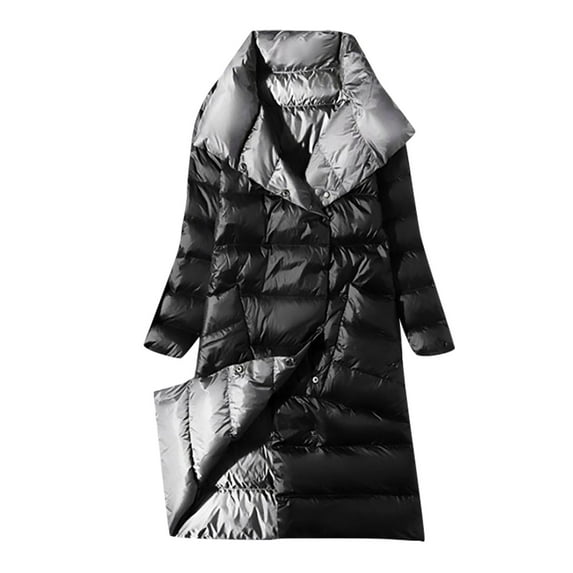 Black and Friday Clothing Sales Idoravan Women's Quilted Puffer Coat,Women's Thin and Thin Mid-Length Knee-length Down Jacket Black S