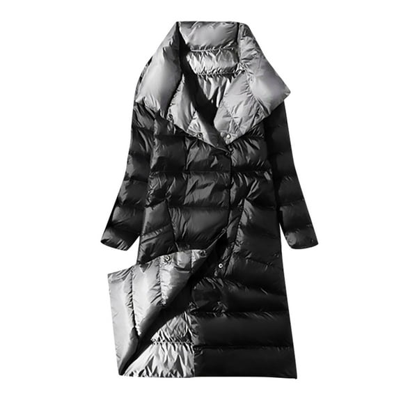 Black and Friday Clothing Sales Idoravan Women's Quilted Puffer Coat,Women's Thin and Thin Mid-Length Knee-length Down Jacket Black S