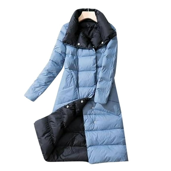 Black and Friday Clothing Sales Idoravan Women's Quilted Puffer Coat,Women's Thin and Thin Mid-Length Knee-length Down Jacket Light blue XXL