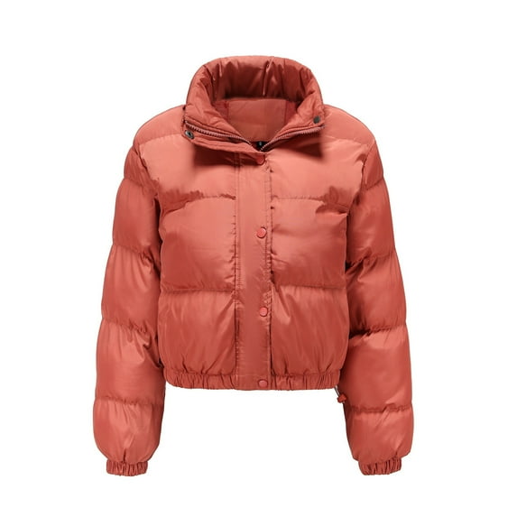 Black and Friday Clothing Sales Idoravan Women's Quilted Puffer Coat,Womens Warm Solid Hoodless Jacket Slim Winter Parkas Outwear Coats Red M