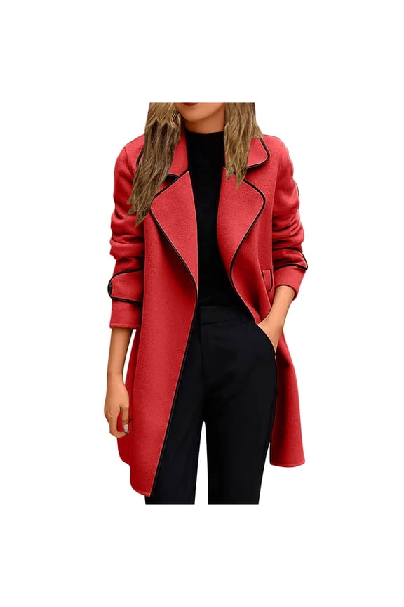 Black and Friday Clothing Sales Idoravan Woolen Coat for Women Fashion New Women Lady Winter Warm Long Windbreaker Parka Coat Red M