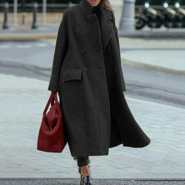 Black and Friday Clothing Sales Idoravan Woolen Coat for Women Clearance Women's Fall and Winter Straight Cardigan Button Pocket Coat Black S