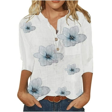 asdoklhq Womens Plus Size Clearance $5, Women Printed Mid-length Sleeves Stand-up Collar Casual Loose Shirt Tops