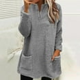 thumbnail image 1 of 2023 Charella Women's V-Neck Fuzzy Pullover Coat Soft Winter Warm Fleece Sweatshirt with Pockets Gray,M, 1 of 5