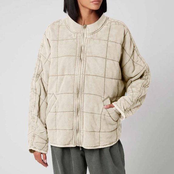 2025 Charella Women's Zip up Warm Quilted Quilted Jacketss Winter Stand Collar Outwear Coat with Pockets Beige,S