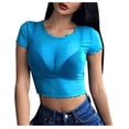 thumbnail image 1 of JINMGG Clearance ,Women's Sheer Mesh See-Through Short Sleeve Crop Tops Casual T Shirt,Blue S, 1 of 1