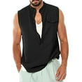 thumbnail image 1 of Black and Friday Deals 2023 Clearance under $5 JINMGG Mens Shirts Clearance,Men Casual Solid Pullover V Neck Cotton Linen Sleeveless Pocket Tank Tops, 1 of 5