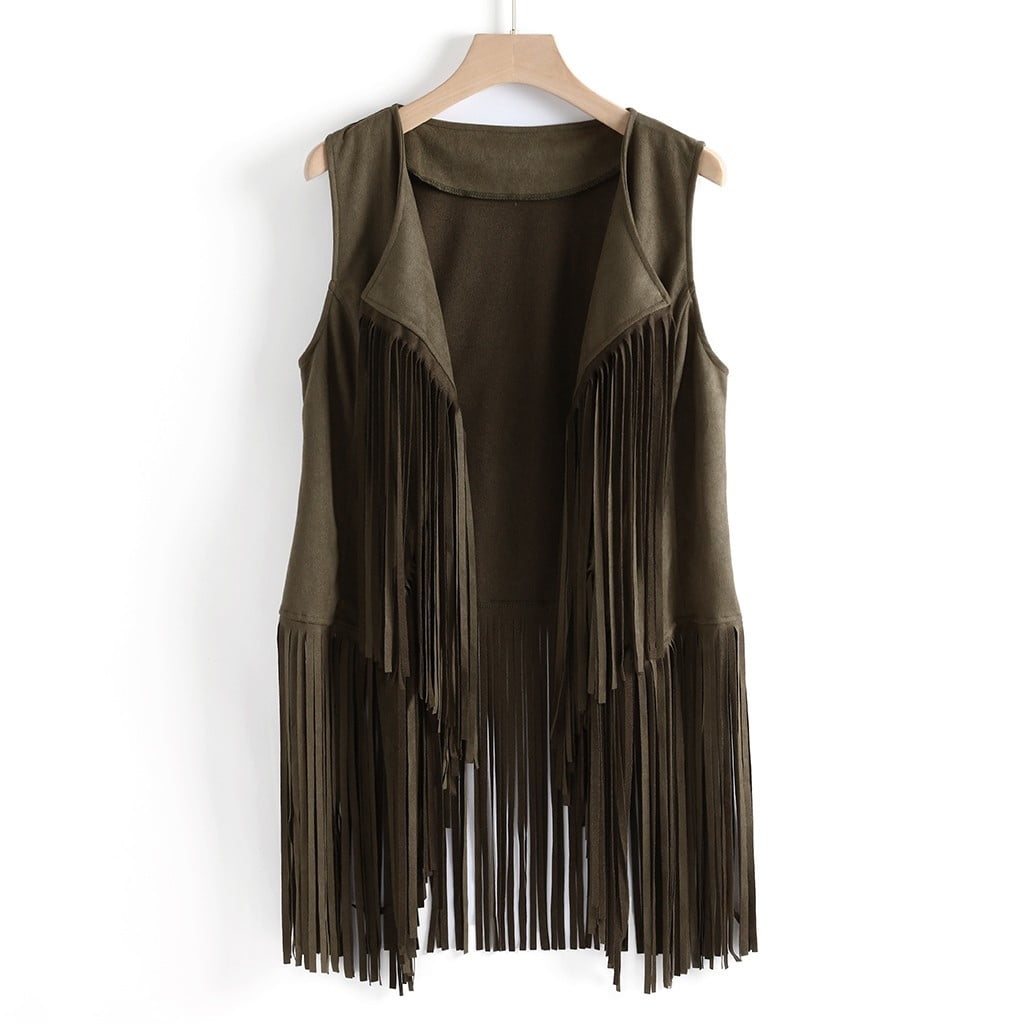 Whizmax Women's Tassel Vest Hippie Faux Suede Rivets Sleeveless Costume Fringe Jacket