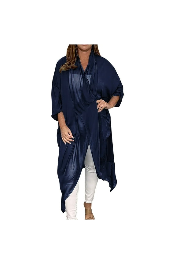 Cardigan Sweaters for Women Plus Size Clearance Women's Solid Chiffon Long Loose Breathable Cardigan Coat