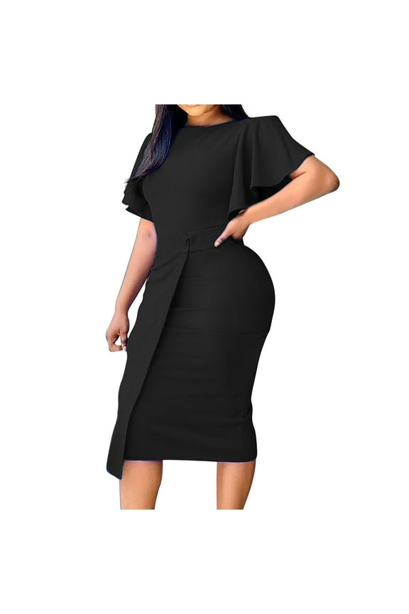Black and Friday 2025 Lindreshi Fall Fashion 2025 Formal Dress Women Fashion Color Round Neck Temperament Commuting To Work Dress