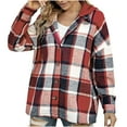 thumbnail image 1 of Black and Friday Deals 2023 Lindreshi Shackets for Women 2023 Fall Women's Casual Long Sleeve Plaid Shirt Plaid Printed Hoodie Coat Tops, 1 of 9