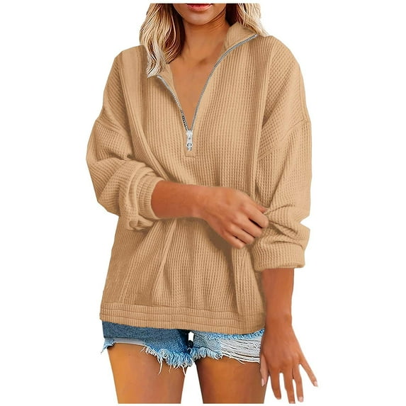 Black and Friday 2025 Lindreshi Zip Sweatshirts for Women without Hood Fashion Women's Zipper V-Neck Pullover Casual Tops