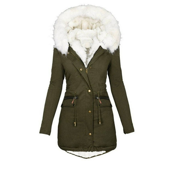 FAVIPT 2024 Winter Coats for Women Trendy Thicken Fleece Lined Parkas Anoraks Warm Cotton Jacket Coats with Faux Fur Hood