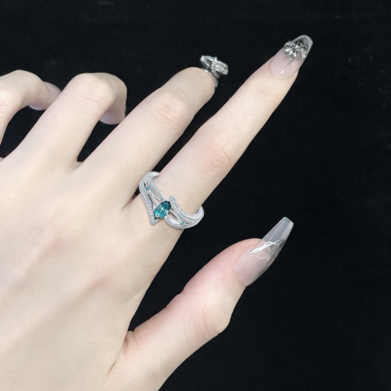 Black and Friday Deals 2024 2packs Rings,European Luxury Aquamarine