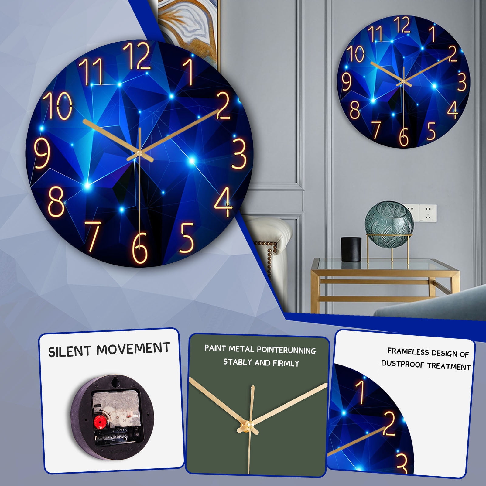 Black and Friday Deals 2024 Clearance Wall Clock Glass Geometric Clock