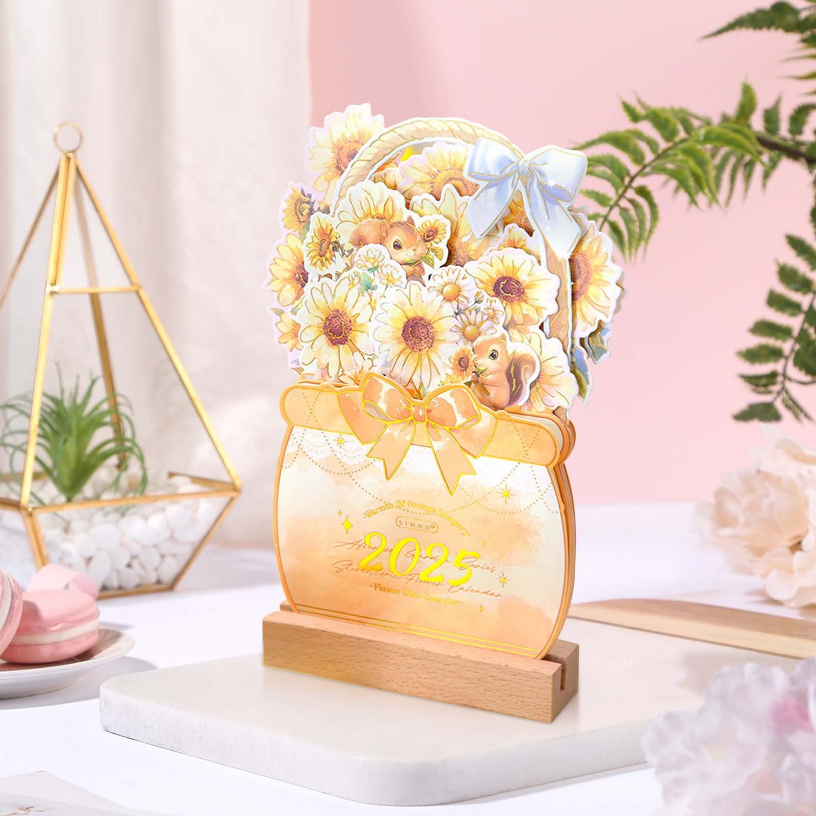 Ihhxbz Flower Calendar 2025 Wooden Insert Card Desktop Decoration Cute
