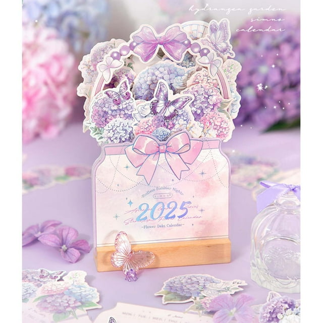Ihhxbz Flower Calendar 2025 Wooden Insert Card Desktop Decoration Cute