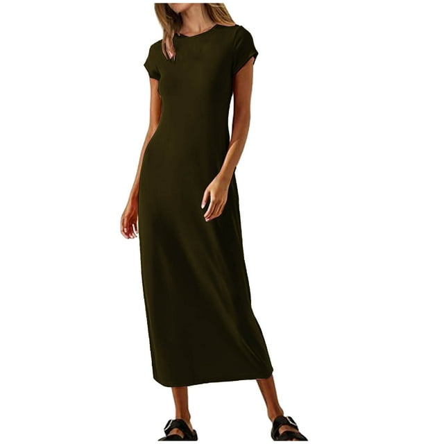 Aloohaidyvio Clearance No Boundaries Women's Cap Sleeve Rib Knit Maxi Dress Crew Neck Slim Fit Bodycon Summer Sweater Dresses