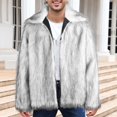 thumbnail image 1 of PiGOGI Men's Sport Coats Mens Warm Faux Furry Long Coat Jacket Winter Solid V-neck Outerwear Gray, 1 of 4