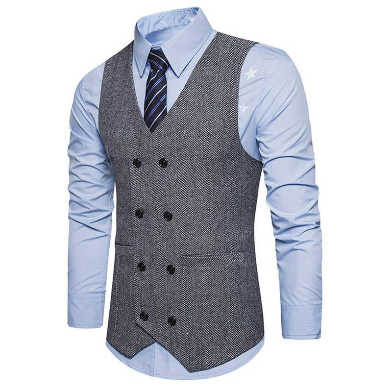 Black and Friday Deals 50% Off Clear! Jackets for Men Formal Tweed Check  Double Breasted Waistcoat Retro Suit Jacket BK/L Black L 