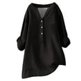 thumbnail image 1 of LEAVINGSUO Long Blouses for Women Women's Summer Casual Long Sleeve Blouse V Neck Solid Tops T-Shirt, 1 of 4