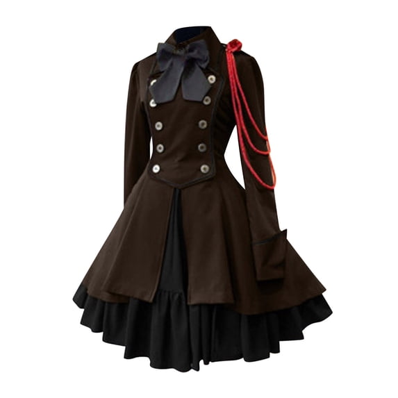 LEAVINGSUO Womens Dresses Fashion Women Vintage Gothic Court Collar Patchwork Princess Dress Brown XXXL