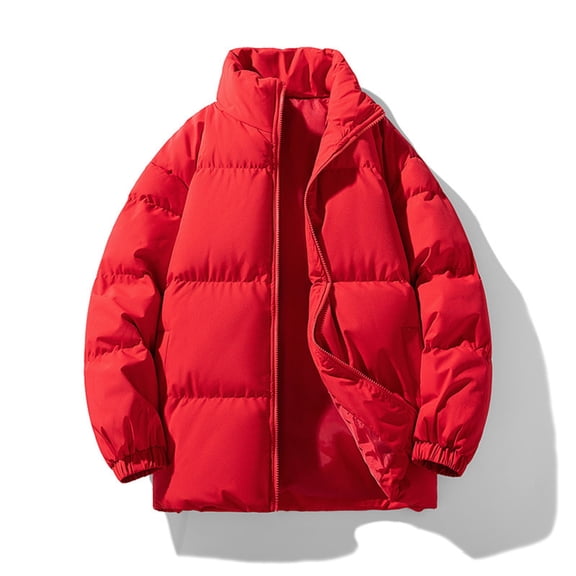 Ofreoo Men's Winter Solid Color Stand Collar Down Jacket Zipper Cardigan Pocket Long Sleeve Padded Jacket Coat