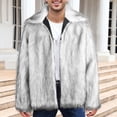 thumbnail image 1 of PiGOGI Men's Sport Coats Mens Warm Faux Furry Long Coat Jacket Winter Solid V-neck Outerwear Gray, 1 of 4
