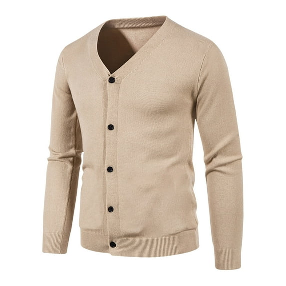 Black and Friday Deals 50% Off Clear! PiGOGI Trench Coat Men Men's Fashionable Solid Color Cardigan Pocket Button Knit Sweater Jacket Beige