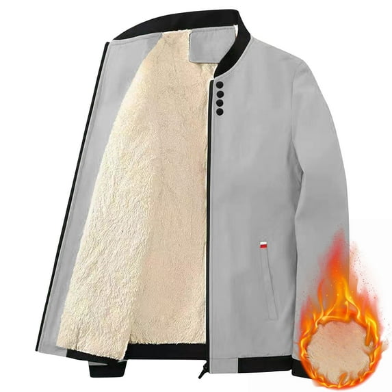 Brilliant Winter Jackets for Men Clearance Thickened Warm Solid Color Pocket Zipper Long Sleeved Casual Jacket Gray XXL