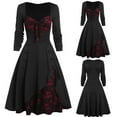 thumbnail image 1 of Black and Friday Deals Clearance Turilly Women Plus Size Party Dress Flower Lace Insert Mock Button Bowknot Vintage Dress, 1 of 6