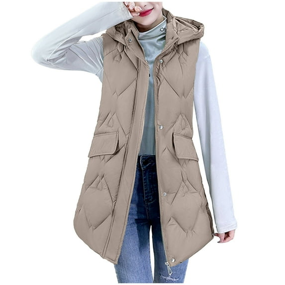 Black and Friday Deals Clearance Viikei Winter Coats for Women Fashion Women Pocket Coat Long Jacket Winter Sleeveless Down Cotton Waistcoat