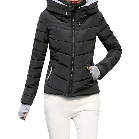 Black and Friday Deals Clearance Viikei Winter Coats for Women Women Thick Outerwear Hooded Coat Short Slim Cotton-padded Jackets