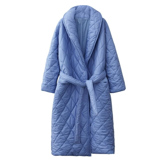 Clearance Viikei Winter Coats for Women Women's Casual Cotton Coat Rhombic V-neck Long Belt Warm Loose Coat