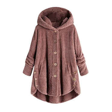 Clearance Viikei Women Plus Size Button Plush Tops Hooded Loose Cardigan Wool Coat Winter Jacket