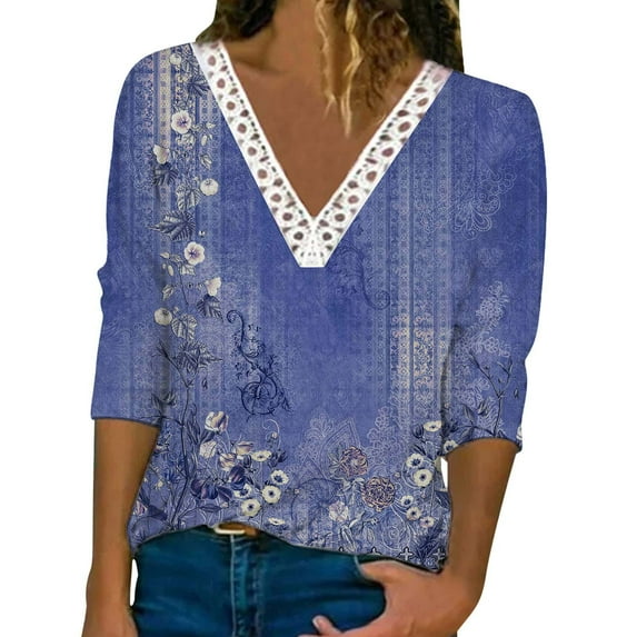 LEAVINGSUO Blouses for Women Clearance Fashion Woman V Neck Long Sleeve T Shirt AutumnBlouse Tops Sweatshirt