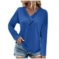 thumbnail image 1 of LEAVINGSUO Long Sleeve T-Shirt Women's Fashion Solid Loose T-Shirt Long Sleeves Blouse V-Neck Casual Tops, 1 of 5