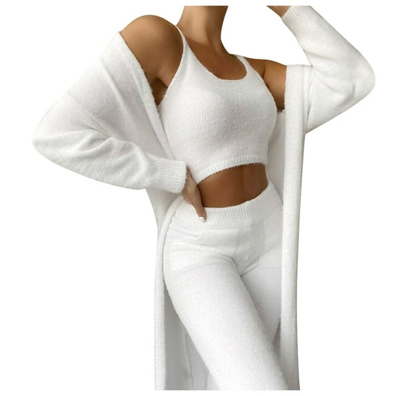 LEAVINGSUO Womens Long Sleeve Tops Women's Winter Plush Casual Sportswear Long Sleeves 3 Piece Set