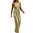 thumbnail image 1 of Black and Friday Deals Clothes under $5 asdoklhq Womens Jumpsuits and Rompers,Zipper Bandage Sequins Solid Color Backless V-Neck Sleeveless Jumpsuit, 1 of 1