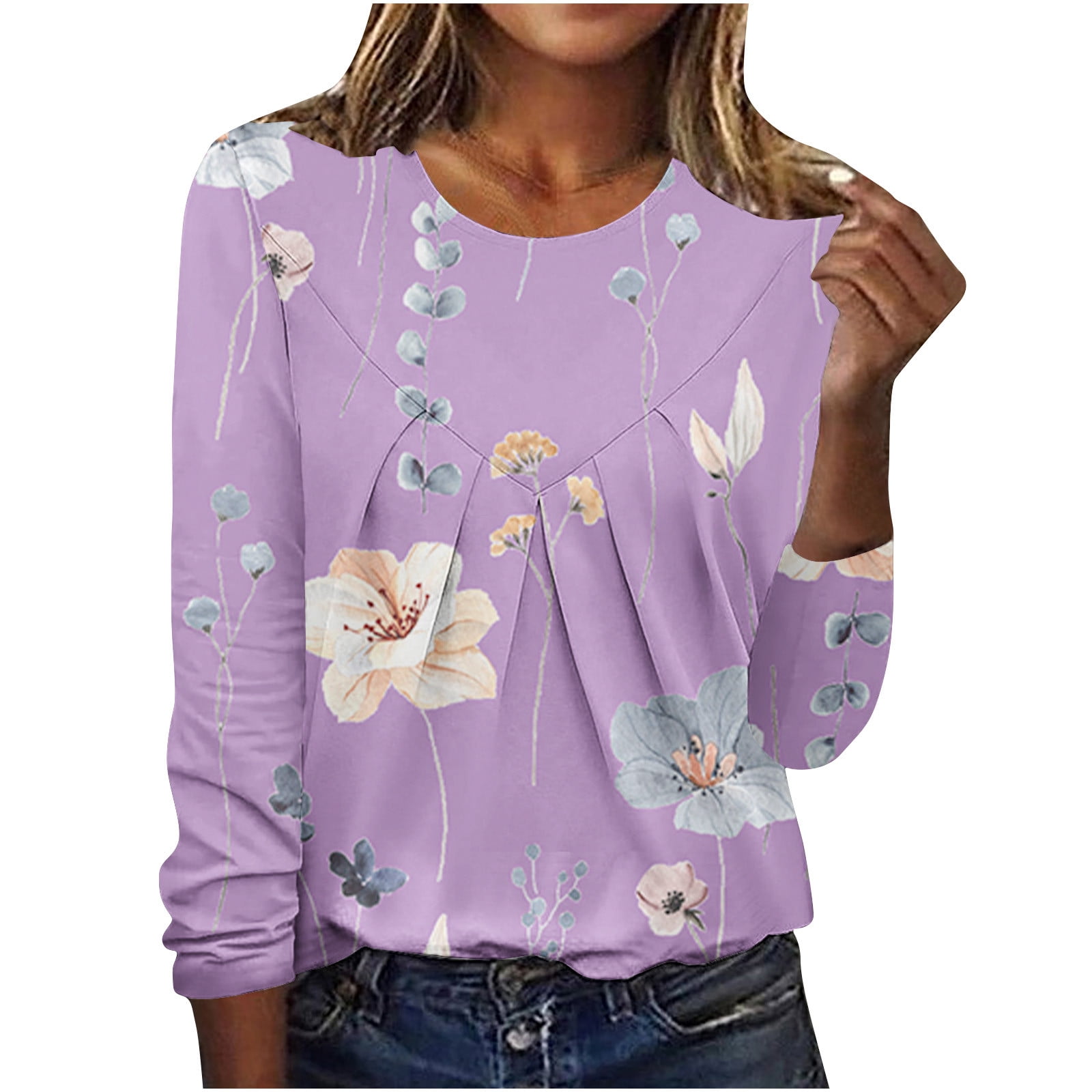 Black and Friday Deals Clothing Fjofpr Long Sleeve Shirts for Women Printed Crewneck Bottoming