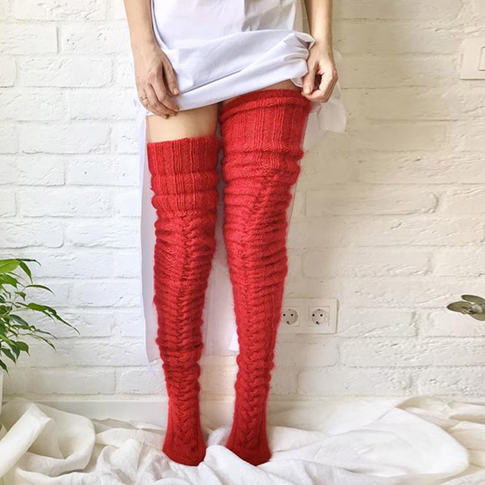 Ribbed Loose Cable Knit Boot Socks Women OTK Over Knee Leg Warmers Queen  Plus