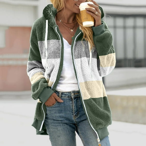 Summer Saving Deals Idoravan 2023 Winter Coats for Women,Fashion Women's Zipper V-Neck Pullover Tops Long Sleeve Hooded Blouse Sweatshirt Green L