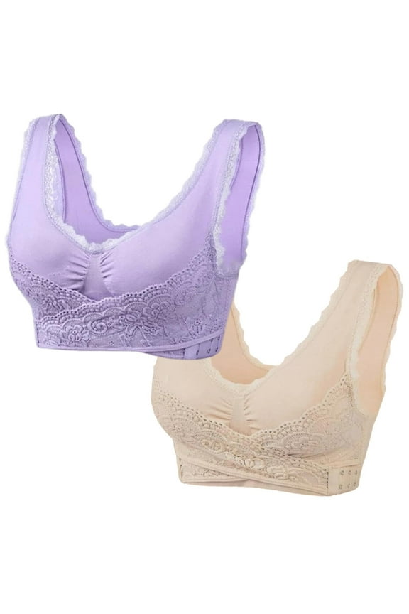 Summer Idoravan Wireless Bras for Women 2PC Women's Embroidered Glossy Comfortable Breathable Bra Underwear No Rims Beige M