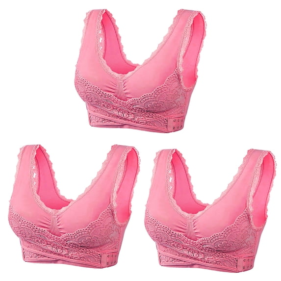 Black and Friday Deals Idoravan Wireless Bras for Women Clearance 3PC Women's Embroidered Glossy Comfortable Breathable Bra Underwear No Rims Pink S