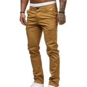 VSONTOR Black and Friday Deals Men'S Casual Button Open Slim Fit Straight Solid Color Trousers Mens Loose Fitting Pants Trouser Casual Pants Khaki S