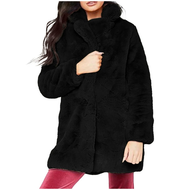 Black and Friday Deals Plus Size Womens Coats Clearance Giftesty Women Fashion Solid Pocket Color Jacket Plush Long Sleeves Lapel Coat Walmart Business Supplies