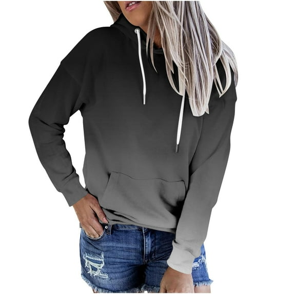 Womens Fall Fashion 2023 Clearance! VERUGU Hoodies for Women Fashion Casual Sweatshirt Patchwork Blouse Pullove Black M