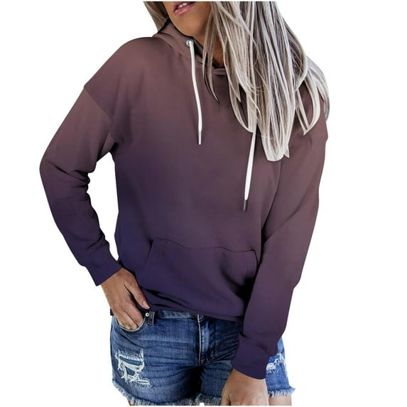 VERUGU Hoodies for Women Fashion Casual Sweatshirt Patchwork Blouse Pullove Dark Gray S