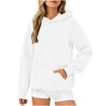 thumbnail image 1 of Black and Friday Deals,Waffle Knit Hoodie Loose Casual Sweatshirts for Women Plain Pullover Long Sleeve Fall Winter Tops with Front Pocket (S, White), 1 of 7